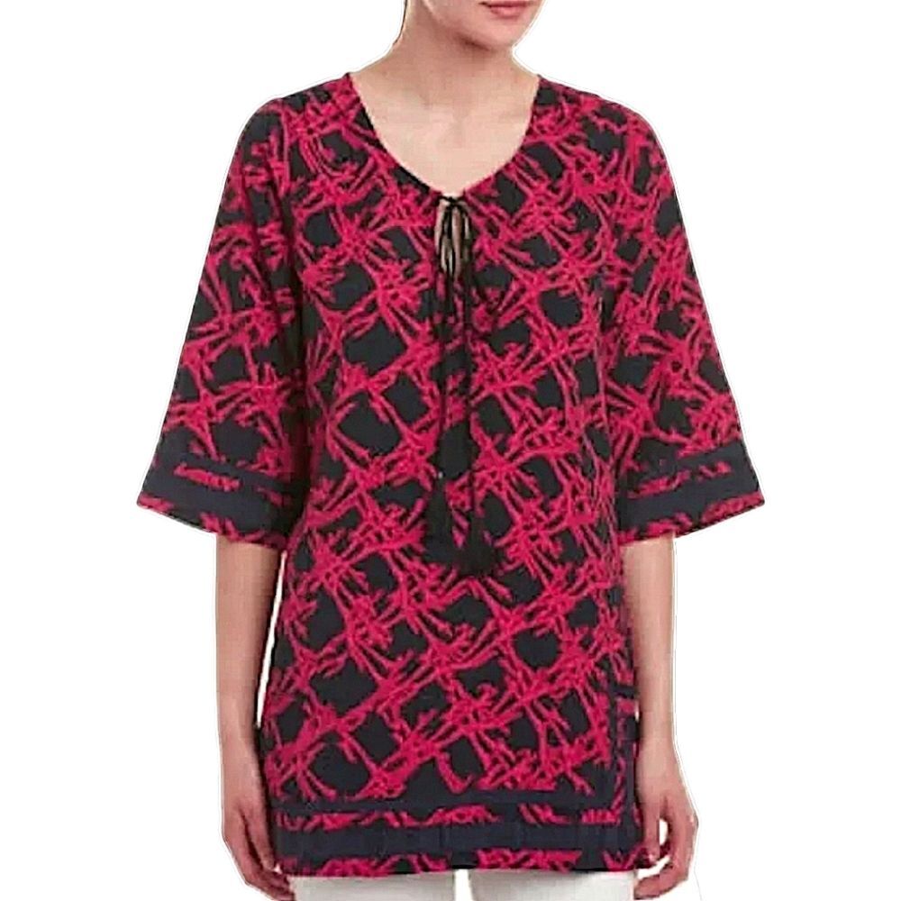 Southern Frock Coral Design Tunic Top, Size XS, Navy/Pink/Red, NWT